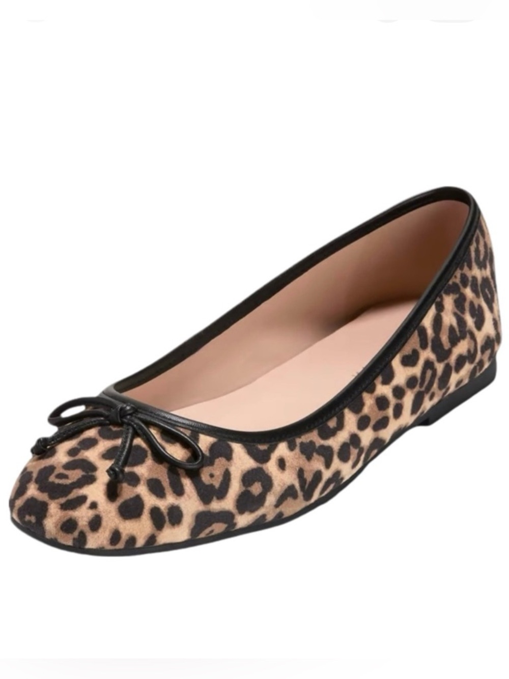 BANANA REPUBLIC Tan Leopard Print Flats w Black Leather Bow & Trim Women’s Shoes